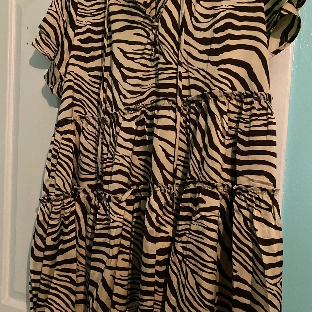 Tiered Zebra-Print Women's Dress - Black & Cream - Picture 2 of 9